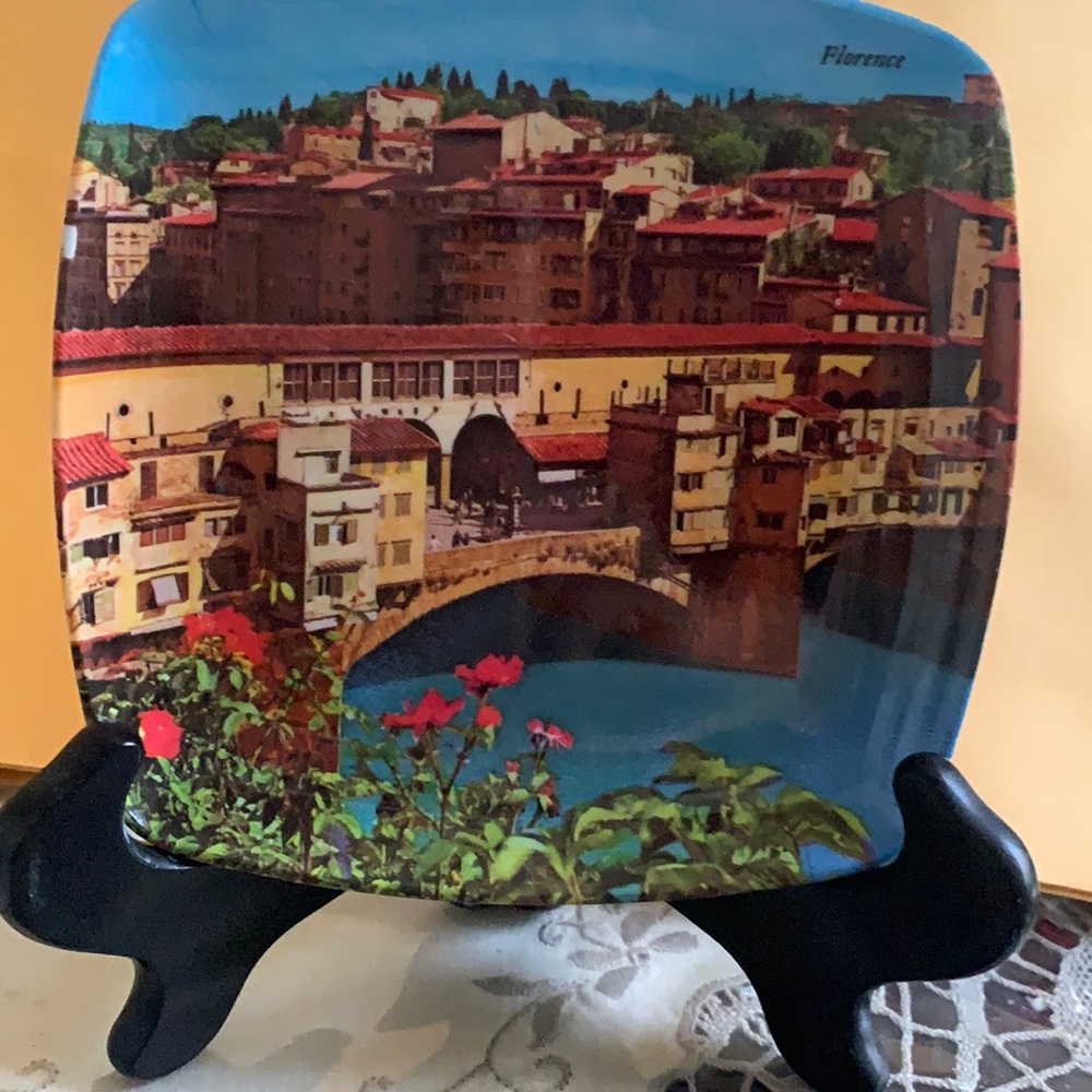 MEBEL FLORENCE ITALY 5” SQUARE MELAMINE SOUVENIR PLATE blue red P24